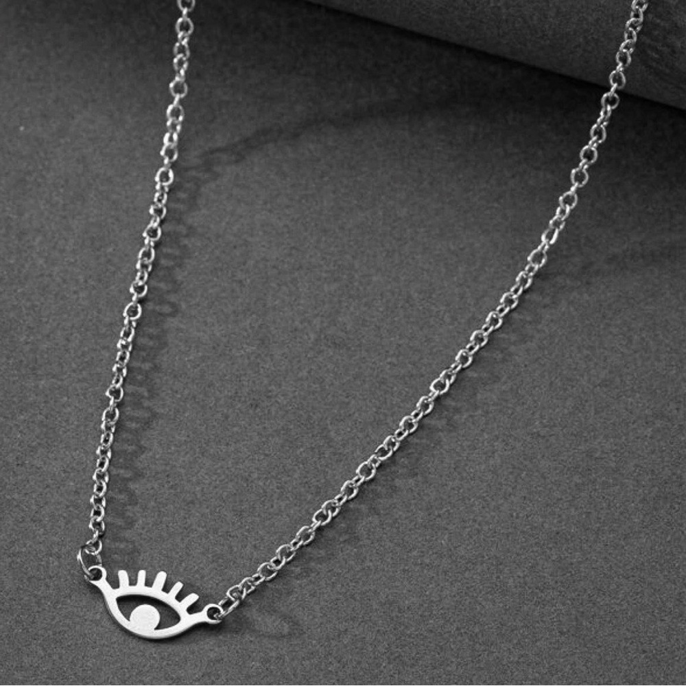 Silver Evil Eye Minimalist Clasp Back Necklace